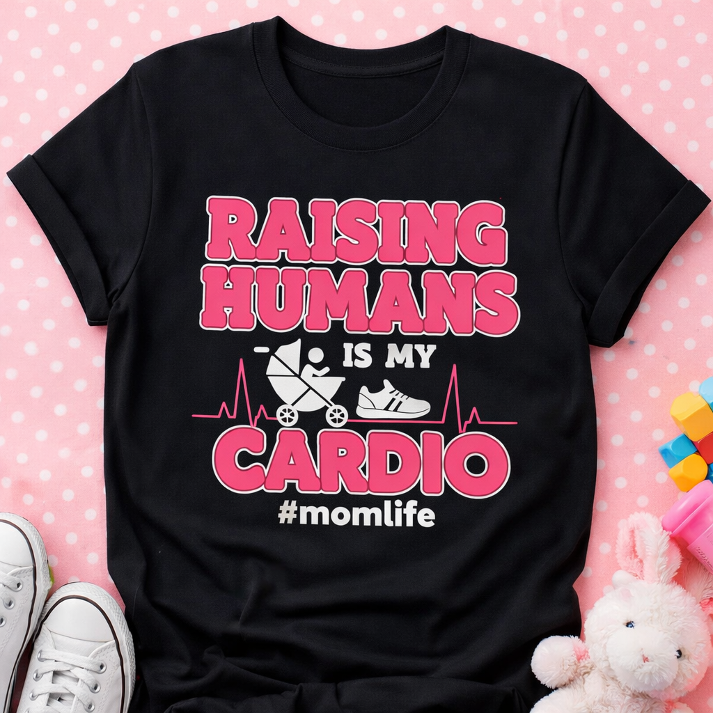 Raising Humans Is My Cardio Shirt – Funny Mom Life Graphic Tee